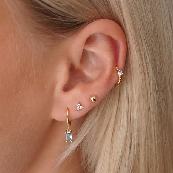 Women Trendy 14k Gold Hoop Earrings Cartilage Earring Set Cubic Zirconia Hoops - Picture 6 of 8